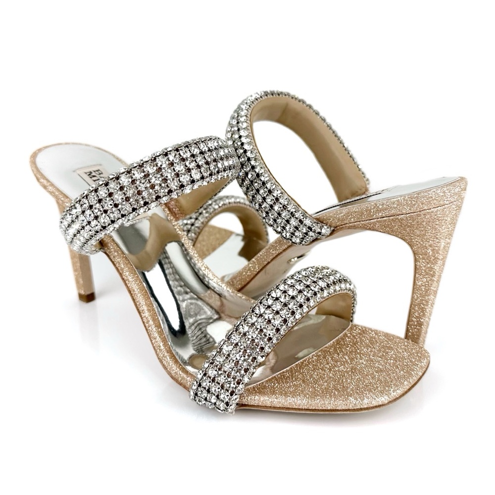 Badgley Mischka Women's Sade Jeweled Double Band Heeled Sandals Gold Size 8